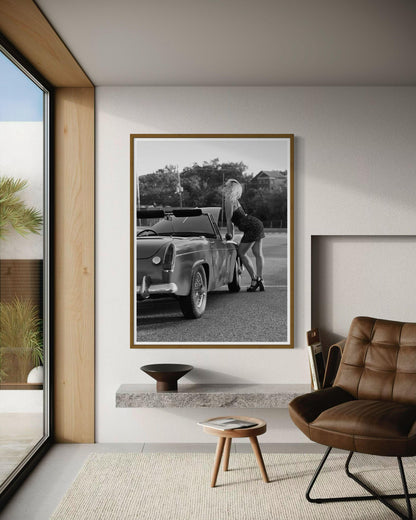 Fine Art Classic Car MG Midget Wall Art  Black & White Photography Print, Pin up Girl Decor, Home Accent Gift, gift for her, gift for him