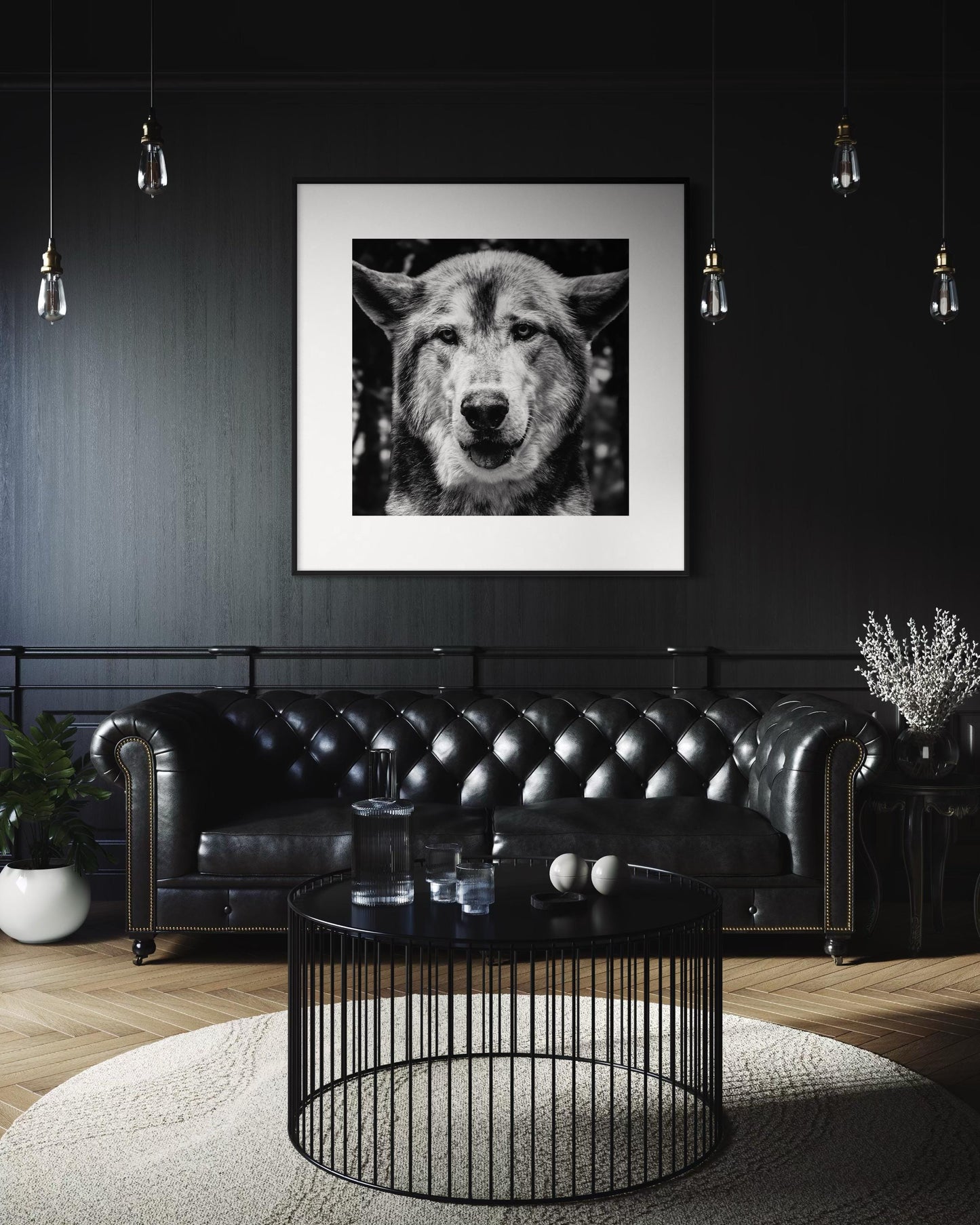 Fine Art Print - Monochrome Wolf Portrait | Bold Statement Wall Art |  Office, Bar, Rustic Lodge Decor | Masculine, Wildlife Lovers Gift