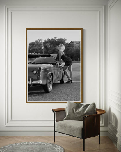 Fine Art Classic Car MG Midget Wall Art  Black & White Photography Print, Pin up Girl Decor, Home Accent Gift, gift for her, gift for him