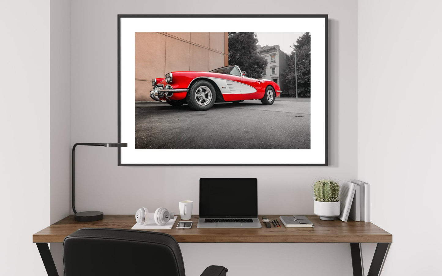 FINE ART PRINT -  Corvette Wall Art - Classic Car Photography Print - Retro Art Deco Red Classic Decor for Garage, Office, gift for him