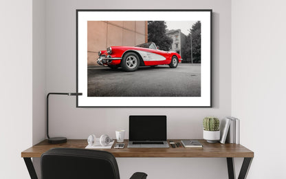 FINE ART PRINT -  Corvette Wall Art - Classic Car Photography Print - Retro Art Deco Red Classic Decor for Garage, Office, gift for him