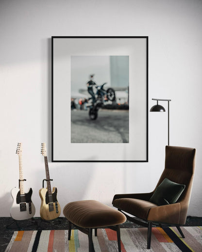 Fine Art Print -  Motorcycle Wheelie Stunt Wall Art, Motocross Biker Gift, Wall Decor Poster for garage, office, bedroom, gifts for him