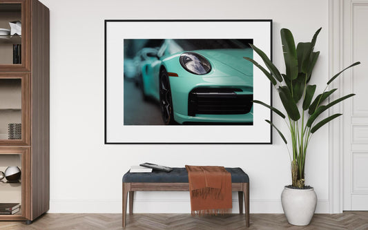 Fine Art Print - Porsche 911 Turbo S in Mint Green -  Automotive Wall Art for Office, room, garage decor poster Print, carrera, gt3