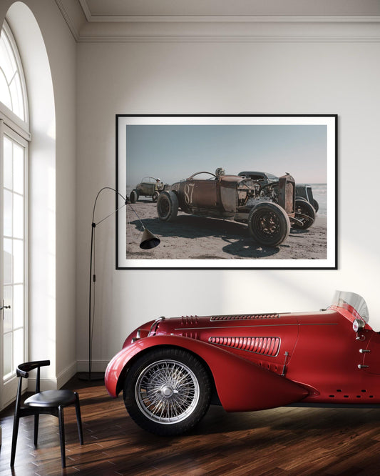 Fine Art Print - Vintage Hot Rod on the beach, Coastal Wall Art for Garage, Mancave, office Decor, TROG, Wildwood Beach, Gift ideas