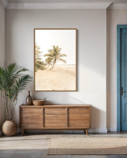 Fine Art Print - Minimalist Palm Tree Beach Wall Art | Coastal Photography by Gil Stunner | Tropical Neutral Decor for Bedroom, Bathroom