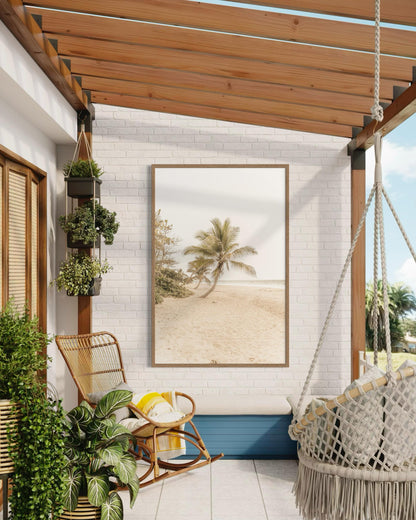 Fine Art Print - Minimalist Palm Tree Beach Wall Art | Coastal Photography by Gil Stunner | Tropical Neutral Decor for Bedroom, Bathroom