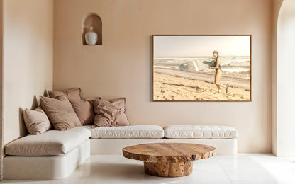 Fine Art Surf Print - Surfer Girl Longboard Lifestyle Beach House -  Print Photography by Gil Stunner, Home Wall Decor, Rustic Decor