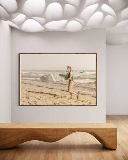 Fine Art Surf Print - Surfer Girl Longboard Lifestyle Beach House -  Print Photography by Gil Stunner, Home Wall Decor, Rustic Decor