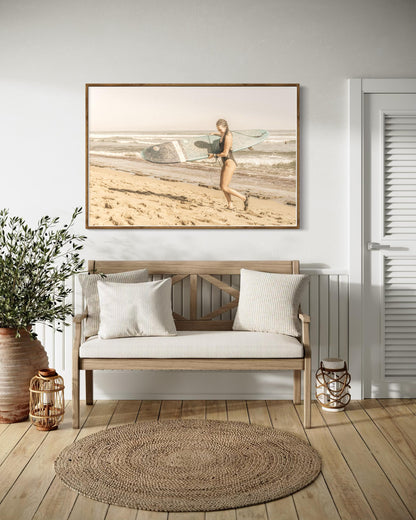Fine Art Surf Print - Surfer Girl Longboard Lifestyle Beach House -  Print Photography by Gil Stunner, Home Wall Decor, Rustic Decor