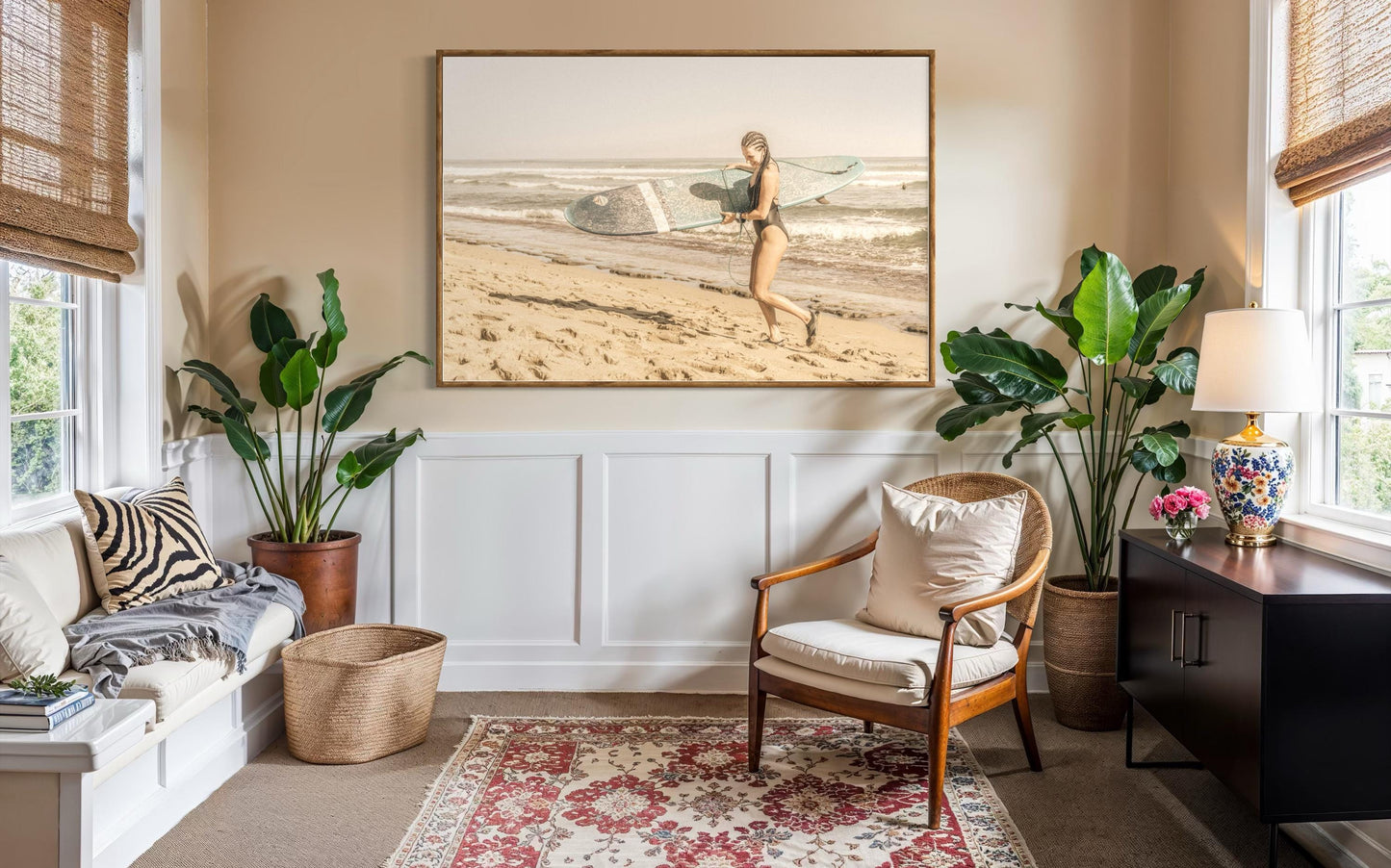 Fine Art Surf Print - Surfer Girl Longboard Lifestyle Beach House -  Print Photography by Gil Stunner, Home Wall Decor, Rustic Decor