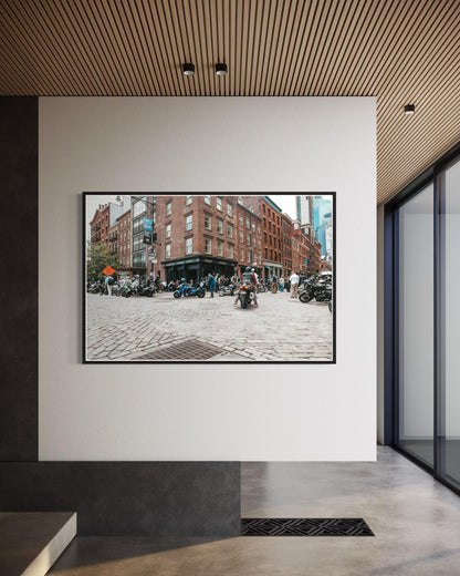 Fine Art Print - Whiskey Bourbon Rye - Wall Street Soho Motorcycle Bar Scene | New York City by Gil Stunner,  Coffee Shop, Garage, Bar Decor