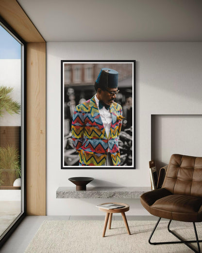 Fine Art Print - Afro Dandy Black Man Art, Afrocentric Poster, Funky Black Wall Decor, Large Abstract Home Gift, Fashionable Wall Hanging