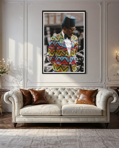 Fine Art Print - Afro Dandy Black Man Art, Afrocentric Poster, Funky Black Wall Decor, Large Abstract Home Gift, Fashionable Wall Hanging