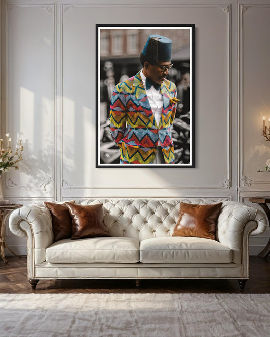 Fine Art Print - Afro Dandy Black Man Art, Afrocentric Poster, Funky Black Wall Decor, Large Abstract Home Gift, Fashionable Wall Hanging