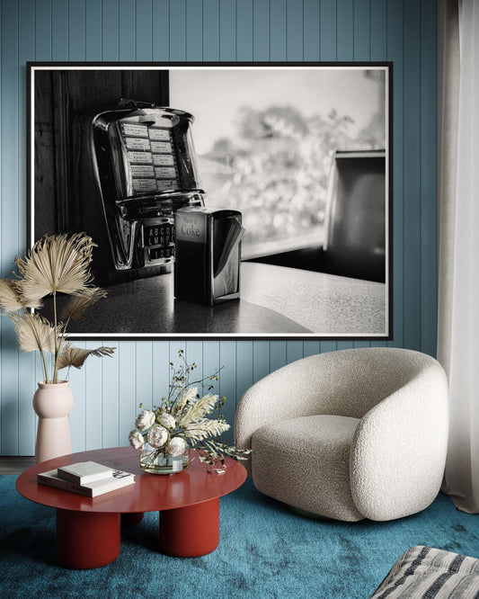 Fine Art Print - Retro Diner Jukebox Wall Art  Black and White Vintage Photo Print, Americana Decor, Gift for Him, Nostalgic Photography