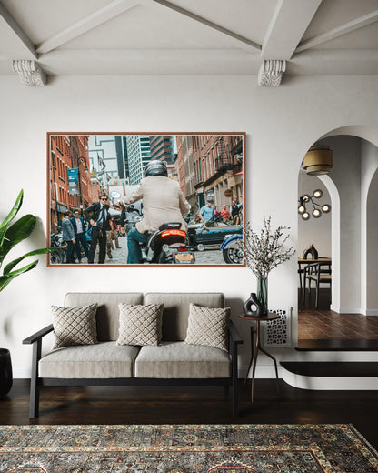 Fine Art Print -Triumph Motorcycle in NYC | Cafe Racer British Americana Motorcycle Wall Art by Gil Stunner, New York City Bar Decor