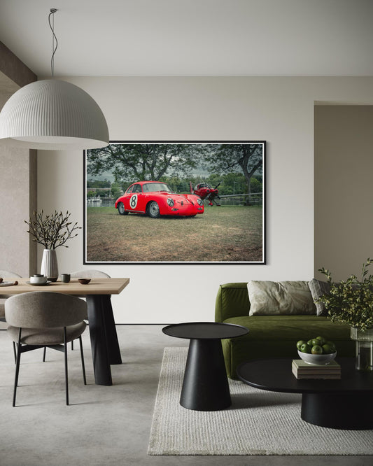Fine Art Print - Red Porsche 356 Wall Art, Vintage Airplane Print, bedroom Decor, gifts for him, gift for dad, father day, housewarming gift