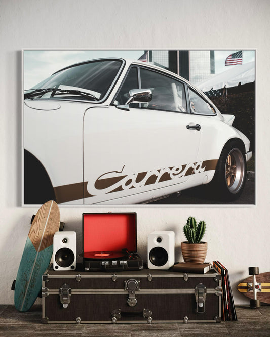 Fine Art Print - Porsche 911 Carrera, American Flag, Classic Car, Automotive Decor for Man Cave, Bar, Game Room, Office, Gifts for him