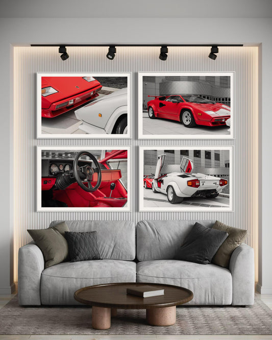 Fine Art Print - Set of 4 Lamborghini Countach Wall Art  Vintage, Classic Car, extra large wall art, Office, Modern Decor, Gift for him