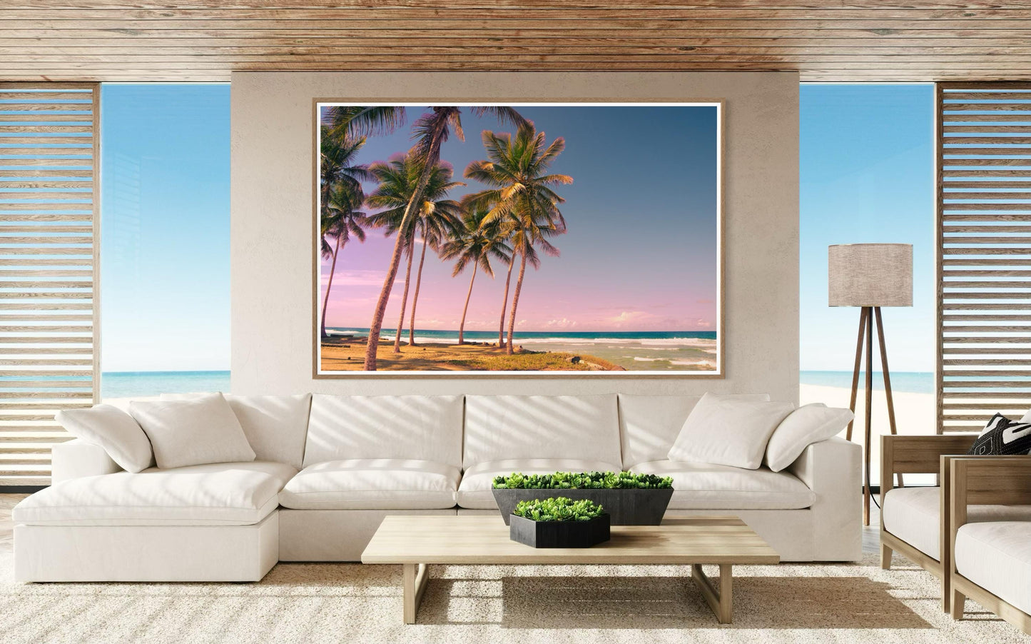 Fine Art Pink Palm Trees Beach Print -  Miami Sunset Beach Coastal Ocean Decor, Tropical Pastel Home Wall Decor, coastal wall print gift