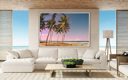 Fine Art Pink Palm Trees Beach Print -  Miami Sunset Beach Coastal Ocean Decor, Tropical Pastel Home Wall Decor, coastal wall print gift