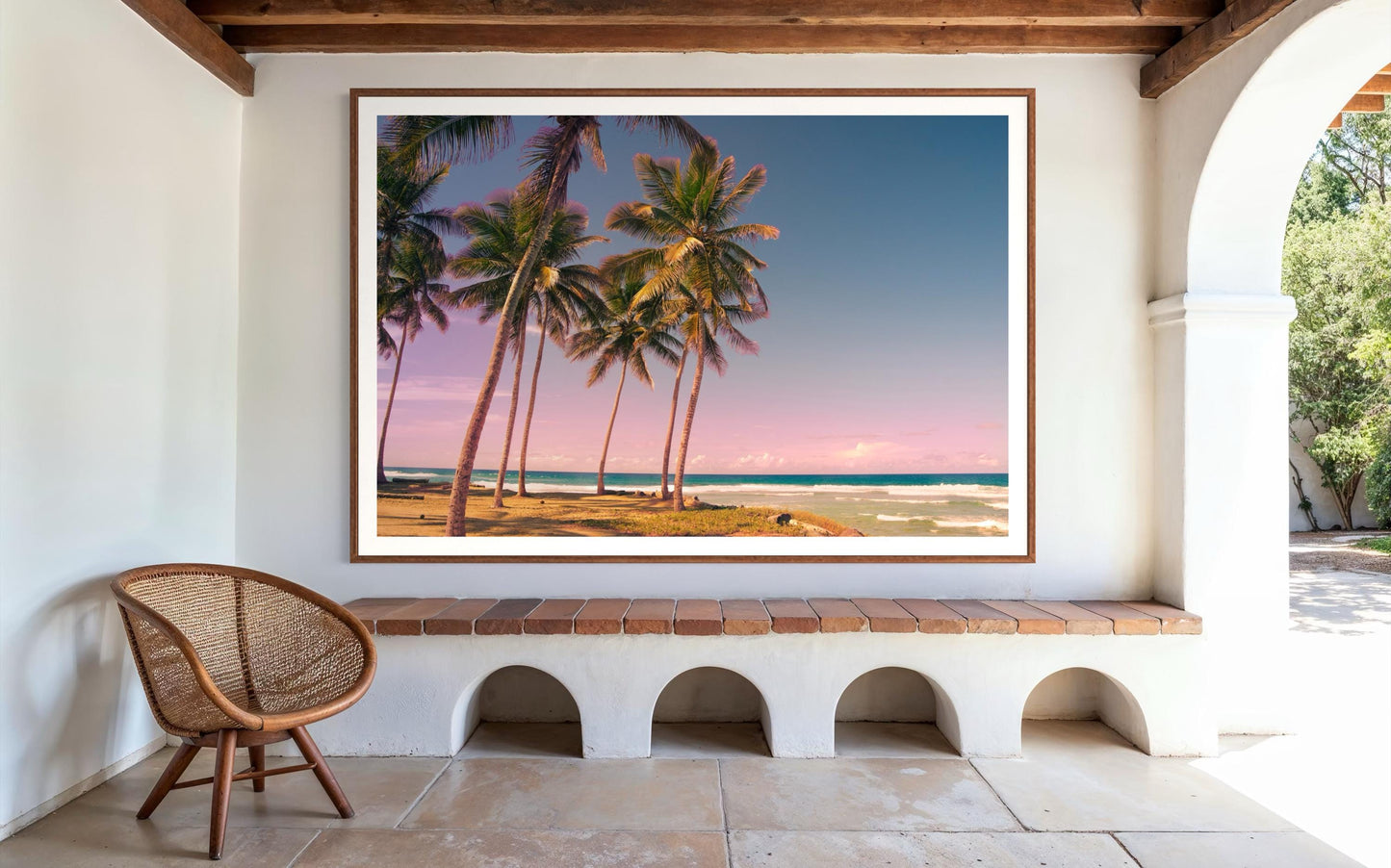 Fine Art Pink Palm Trees Beach Print -  Miami Sunset Beach Coastal Ocean Decor, Tropical Pastel Home Wall Decor, coastal wall print gift