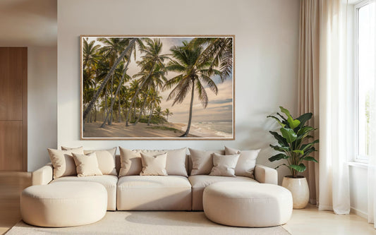 Fine Art Print Coastal Palm Trees Beach - Tropical Sunset, Island Travel Ocean Wall Art Home Wall Decor, Gift for her, Boho Decor Photograph