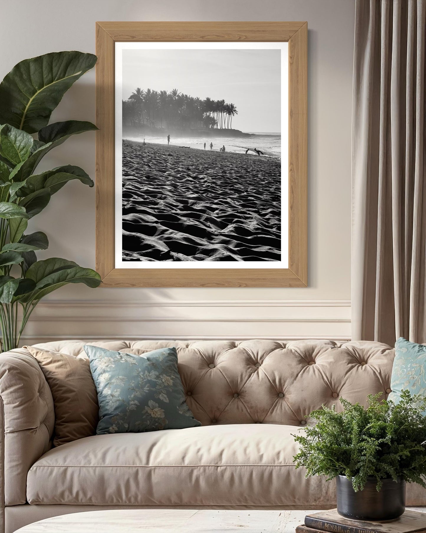 Fine Art Print - Black and White Coastal Beach Sand and Palm Trees - Island Travel Ocean Wall Art Home Wall Decor, Gift for her, Boho Decor