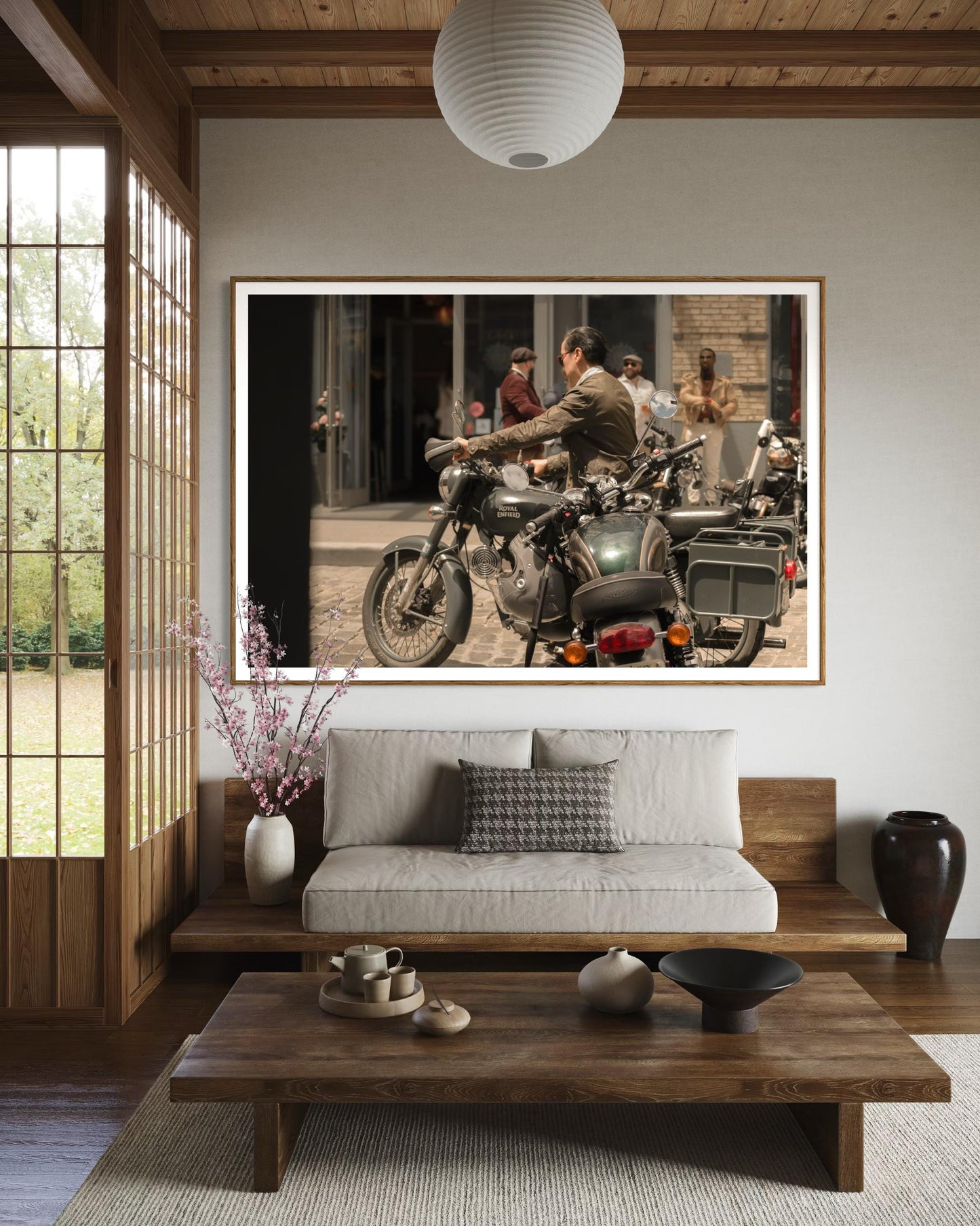 Fine Art Print - Royal Enfield x Triumph Motorcycle Bar Scene | Cafe Racer Wall Art | New York City Bar Decor by Gil Stunner,  gift for him