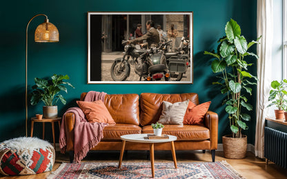 Fine Art Print - Royal Enfield x Triumph Motorcycle Bar Scene | Cafe Racer Wall Art | New York City Bar Decor by Gil Stunner,  gift for him