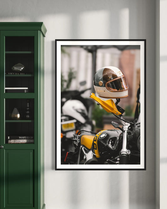 Fine Art Print - BMW R nineT 90 Cafe Racer Motorcycle Helmet Wall Art, Cafe Racer Decor, Custom Motorcycle Gift for him, New York City