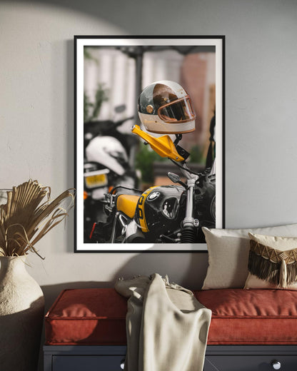 Fine Art Print - BMW R nineT 90 Cafe Racer Motorcycle Helmet Wall Art, Cafe Racer Decor, Custom Motorcycle Gift for him, New York City