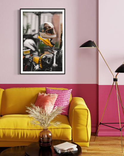 Fine Art Print - BMW R nineT 90 Cafe Racer Motorcycle Helmet Wall Art, Cafe Racer Decor, Custom Motorcycle Gift for him, New York City