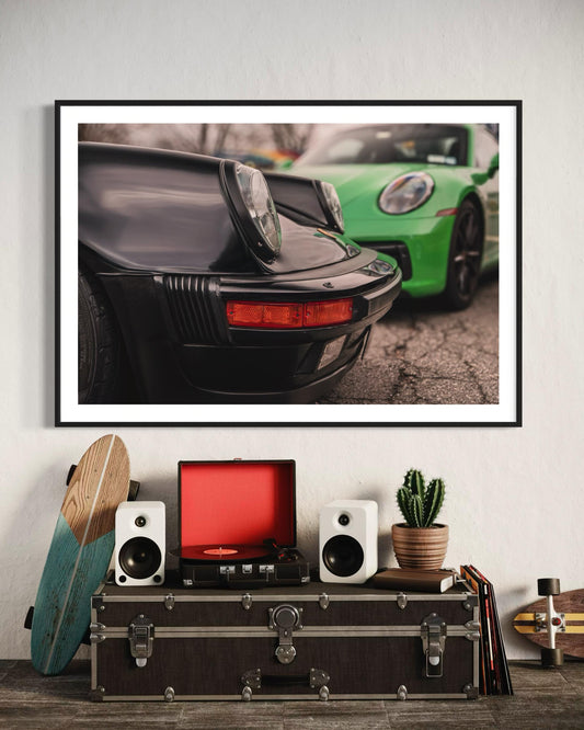 Fine Art Print - Black Green Porsche 911 Photo, Vintage Classic Car Wall Art, garage decor, poster, large prints, gift for him, 992 Carrera