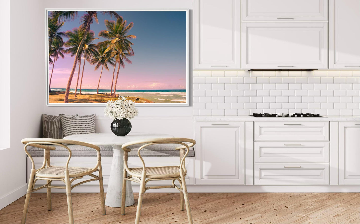 Fine Art Pink Palm Trees Beach Print -  Miami Sunset Beach Coastal Ocean Decor, Tropical Pastel Home Wall Decor, coastal wall print gift