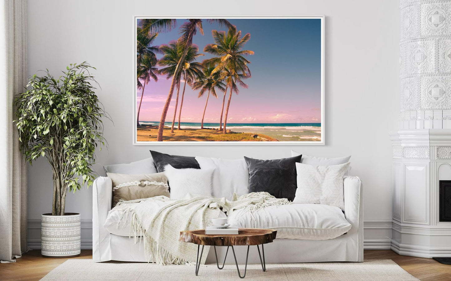 Fine Art Pink Palm Trees Beach Print -  Miami Sunset Beach Coastal Ocean Decor, Tropical Pastel Home Wall Decor, coastal wall print gift