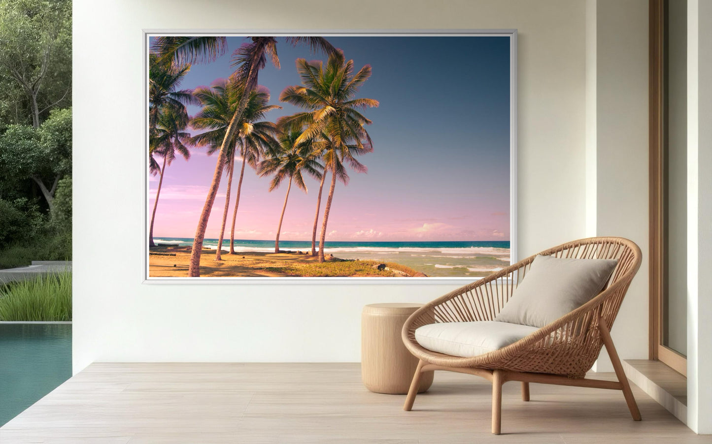 Fine Art Pink Palm Trees Beach Print -  Miami Sunset Beach Coastal Ocean Decor, Tropical Pastel Home Wall Decor, coastal wall print gift