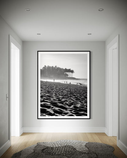 Fine Art Print - Black and White Coastal Beach Sand and Palm Trees - Island Travel Ocean Wall Art Home Wall Decor, Gift for her, Boho Decor