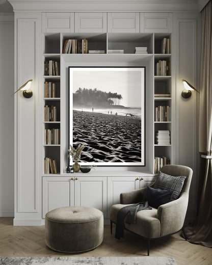 Fine Art Print - Black and White Coastal Beach Sand and Palm Trees - Island Travel Ocean Wall Art Home Wall Decor, Gift for her, Boho Decor