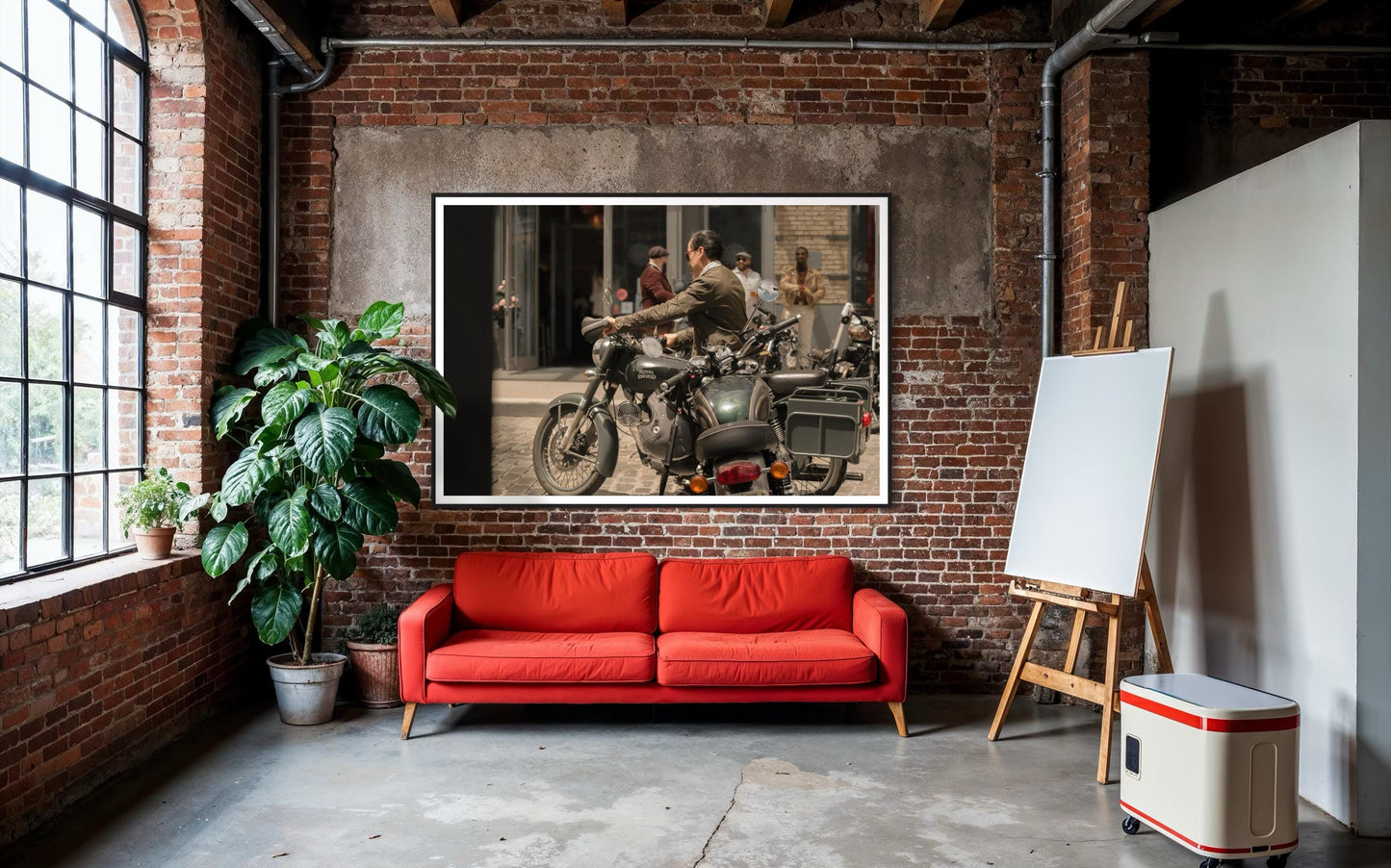 Fine Art Print - Royal Enfield x Triumph Motorcycle Bar Scene | Cafe Racer Wall Art | New York City Bar Decor by Gil Stunner,  gift for him