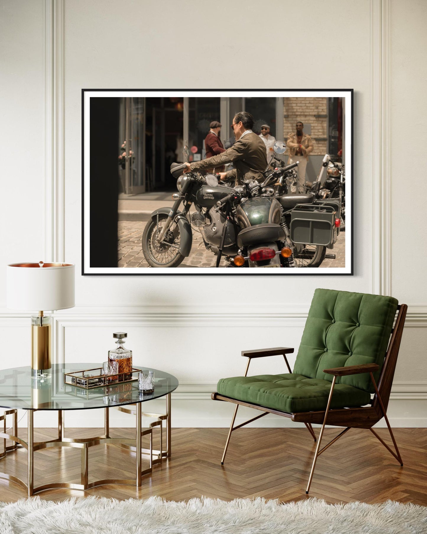 Fine Art Print - Royal Enfield x Triumph Motorcycle Bar Scene | Cafe Racer Wall Art | New York City Bar Decor by Gil Stunner,  gift for him
