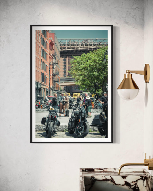 Fine Art Print - Brooklyn Bridge Vintage Cafe Racer Motorcycle Wall Art, Distinguished Gentlemen Decor, Custom Gift for him, New York City