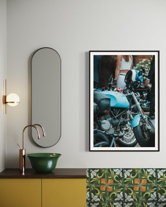 Fine Art Print - Blue Ducati GT 1000 Cafe Racer Motorcycle Wall Art, Cafe Racer Decor, Custom Motorcycle Gift for him, Vintage Bike Decor