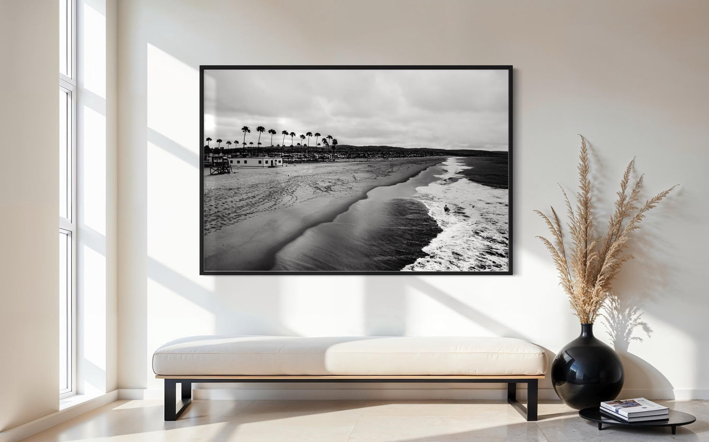 Fine Art Print, Black and white Coastal surf beach Wall Art, palm tree shoreline, Venice Beach, coastal decor, beach house, california, gift