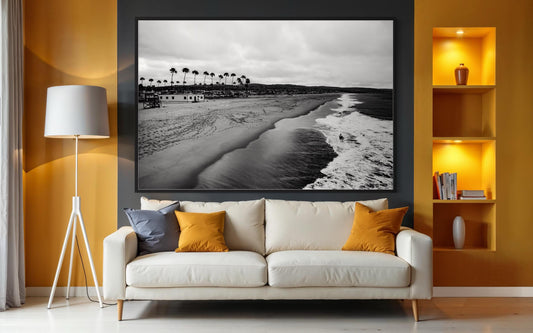 Fine Art Print, Black and white Coastal surf beach Wall Art, palm tree shoreline, Venice Beach, coastal decor, beach house, california, gift