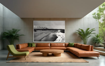 Fine Art Print, Black and white Coastal surf beach Wall Art, palm tree shoreline, Venice Beach, coastal decor, beach house, california, gift