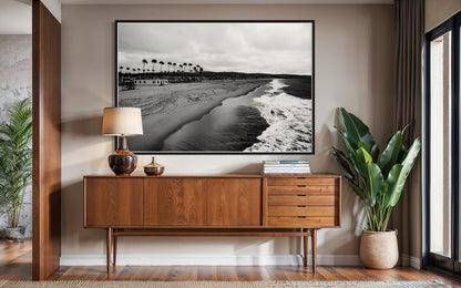 Fine Art Print, Black and white Coastal surf beach Wall Art, palm tree shoreline, Venice Beach, coastal decor, beach house, california, gift