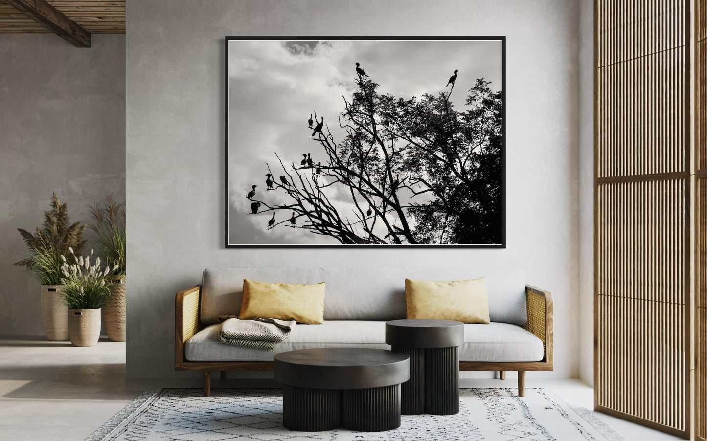Fine Art Print - Black and White Bird Duck Silhouette Wall Art, Tree Branches landscape decor,  minimalist decor, nature lovers gift, modern