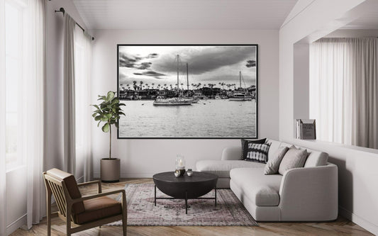 Fine Art Print, Black and white Coastal sailboat harbor Wall Art, palm tree Marina, Venice Beach, coastal decor, beach, California, gift