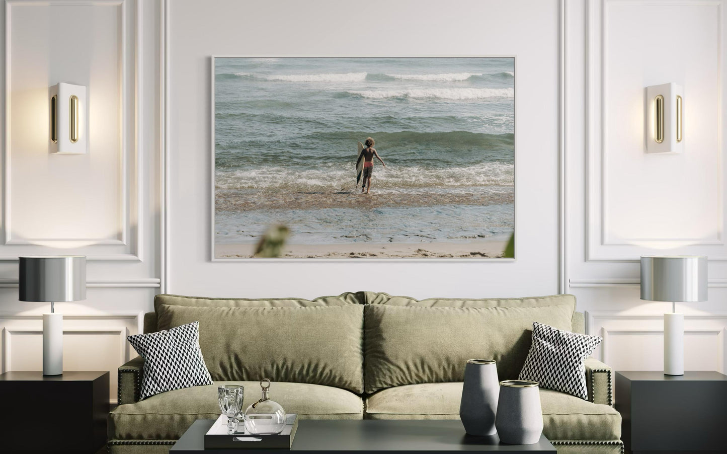 Fine Art Print - Coastal surfer photo, ocean waves wall art for beach house decor, neutral seaside photography for serene interiors, gift